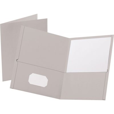 ETS FOLDER, TWO POCKET GREY EMBOSSED LEATHER GRAIN