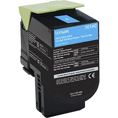 CARTRIDGE, TONER, LEXMARK, 70C1HC0 (LEX-701HC), High-Yield Toner, 3000 Page-Yield, Cyan