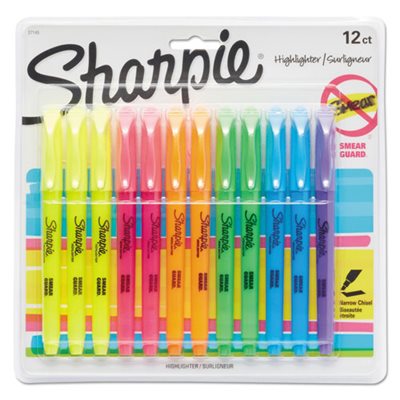 Accent Pocket Style Highlighter, Chisel Tip, Assorted Ink, 12 per Set