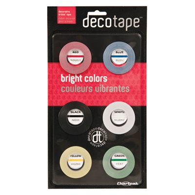 TAPE, Deco Bright, Decorative, .125" x 324", Red / Black / Blue / Green / Yellow, 6 / Pk