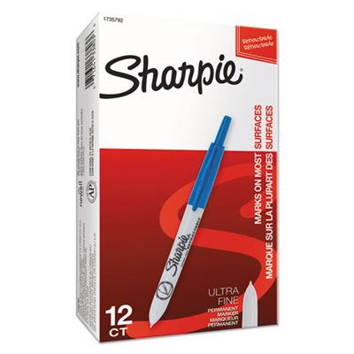 Retractable Permanent Marker, Ultra Fine Tip, Blue