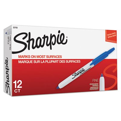 Retractable Permanent Marker, Fine Point, Blue