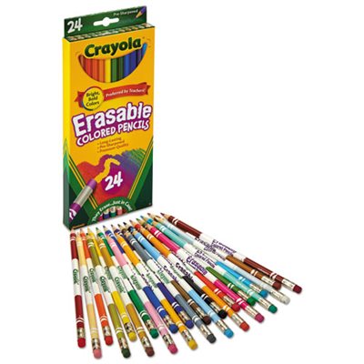 Erasable Colored Woodcase Pencils, 3.3 mm, 24 Assorted Colors / Box
