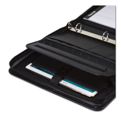 Professional Zippered Pad Holder / Ring Binder, Pockets, Writing Pad, Vinyl Black