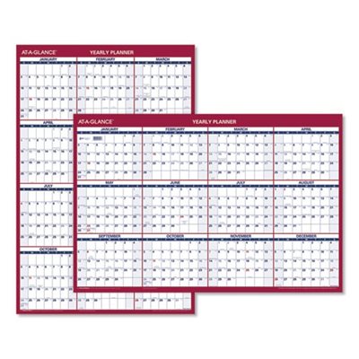 WALL PLANNER, ERASABLE, VERTICAL / HORIZONTAL,  24" x 36", BLUE / RED, 2020