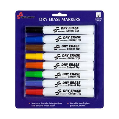 MARKER, DRY ERASE, CHISEL TIP, ASSORTED, ABILITYONE, 8 / PACK