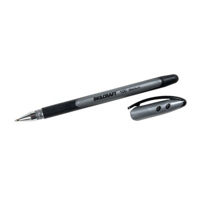 PEN, BALLPOINT, STICK, RUBBERIZED, SKILCRAFT 100, MEDIUM, BLACK, DOZEN