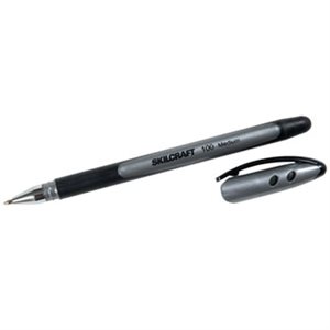 PEN, BALLPOINT, STICK, RUBBERIZED, SKILCRAFT 100, MEDIUM, BLACK, DOZEN