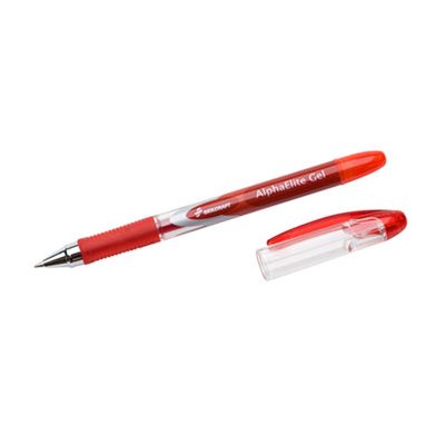 PEN, ROLLERBALL, STICK, GEL, ALPHAELITE, .7MM MEDIUM, RED INK / BARREL, DOZEN