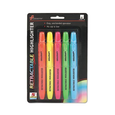 HIGHLIGHTER, CHISEL TIP, RETRACTABLE, ASSORTED, ABILITYONE, 5PK