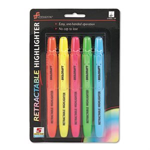HIGHLIGHTER, CHISEL TIP, RETRACTABLE, ASSORTED, ABILITYONE, 5PK
