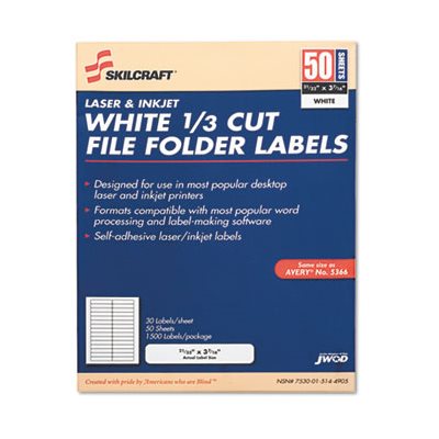 LABEL, 1 / 3 CUT FILE FOLDER LABEL, 2 / 3" X  3 7 / 16", 1500 / BOX