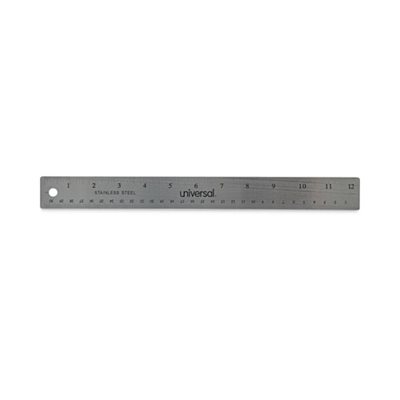 Stainless Steel Ruler w / Cork Back and Hanging Hole, 12", Silver