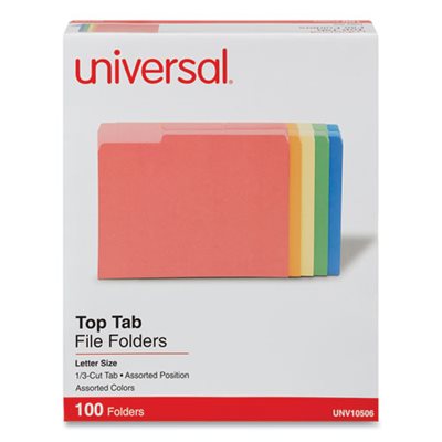 File Folders, 1 / 3 Cut Single-Ply Top Tab, Letter, Assorted, 100 / Box