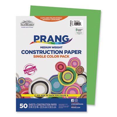 Construction Paper, SUNWORKS, 58lbs, 9" x 12", Bright Green, 50 Sheets / Pack