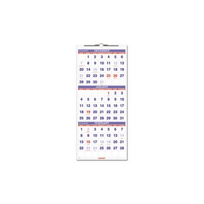 Vertical-Format Three-Month Reference Wall Calendar, 12 x 27, 2021