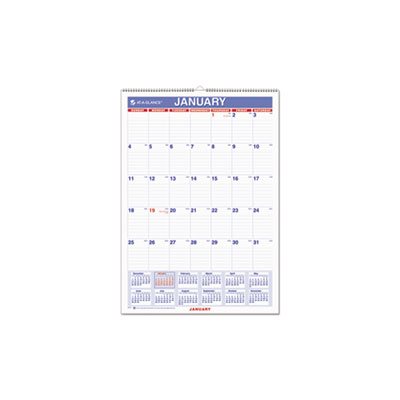 WALL CALENDAR, MONTHLY, RULED, DAILY BLOCKS, 12"  2022x 17", WHITE