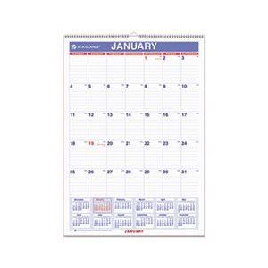 WALL CALENDAR, MONTHLY, RULED, DAILY BLOCKS, 12"  2022x 17", WHITE