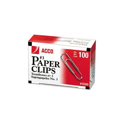 CLIPS, SMOOTH, STANDARD PAPER CLIP, #3, SILVER, 100 / BOX, 10 BOXES / PACK