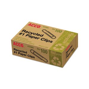 Recycled Paper Clips, Smooth, #1, 100 / Box, 10 Boxes / Pack