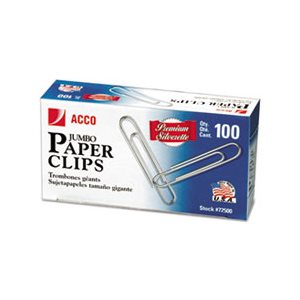 CLIPS, SMOOTH, PREMIUM PAPER CLIPS, JUMBO, SILVER, 100 / BOX, 10 BOXES / PACK