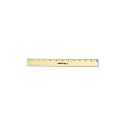 RULER, FLAT WOOD, TWO DOUBLE BRASS EDGES, 12", CLEAR LACQUER FINISH