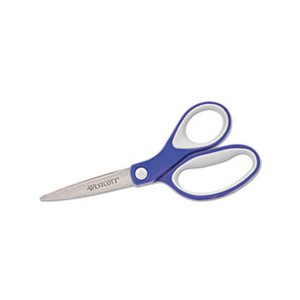 SCISSORS, KleenEarth, STRAIGHT, Soft Handle, 7" Long, Blue / Gray