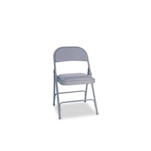 CHAIR, STEEL, FOLDING, TWO-BRACE SUPPORT, PADDED SEAT, LIGHT GRAY, 4 / CARTON