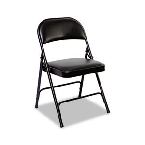 CHAIR, STEEL, FOLDING, TWO-BRACE SUPPORT, PADDED, BLACK, 4 / CARTON