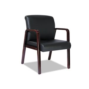 CHAIR, ALERA RECEPTION LOUNGE SERIES, GUEST, MAHOGANY / BLACK LEATHER