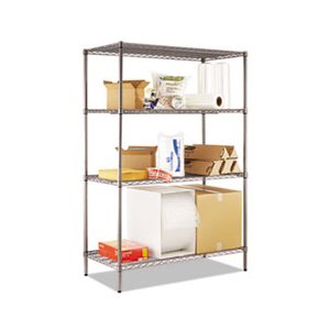 Wire Shelving Starter Kit, Four-Shelf, 48"w x 24"d x 72"h, Black Anthracite