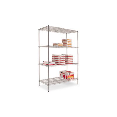 Industrial Heavy-Duty Wire Shelving Starter Kit, 4-Shelf, 48"w x 24"d x 72"h, Silver