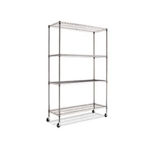 SHELVING UNIT, WIRE, Complete, w / Caster, Four-Shelf, 48"w x 18"d x 72"h, Black Anthracite