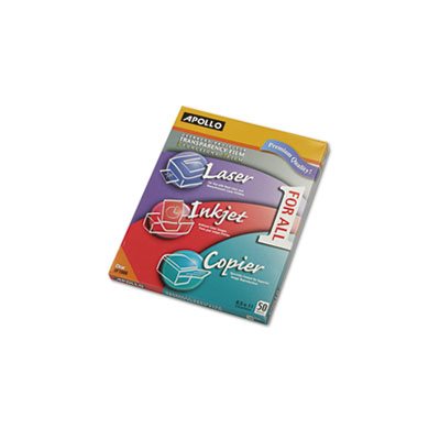 TRANSPARENCY FILM, COLOR LASER / INKJET W / O SENSING STRIPE, LETTER, CLEAR, 50 / BOX