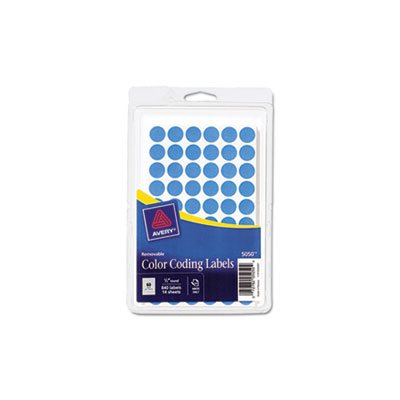 LABELS, COLOR-CODING, ROUND, HANDWRITE ONLY, REMOVABLE, .5" dia, LIGHT BLUE, 840 / PK