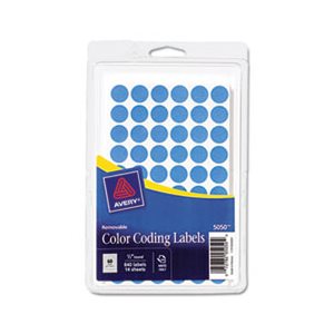 LABELS, COLOR-CODING, ROUND, HANDWRITE ONLY, REMOVABLE, .5" dia, LIGHT BLUE, 840 / PK