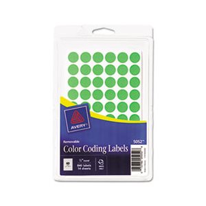 LABELS, COLOR-CODING, ROUND, HANDWRITE ONLY, .5" dia, NEON GREEN, 840 / PK