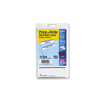 FOLDER LABELS, PRINT OR WRITE, .6875" x 3.4375", WHITE / DARK BLUE BAR, 252 / PK