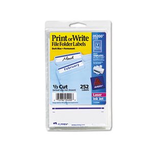 FOLDER LABELS, PRINT OR WRITE, .6875" x 3.4375", WHITE / DARK BLUE BAR, 252 / PK