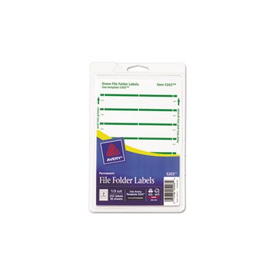 FOLDER LABELS, PRINT OR WRITE, .6875" x 3.4375", WHITE / GREEN BAR, 252 / PK