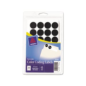 LABELS, COLOR-CODING, ROUND, REMOVABLE, HANDWRITE ONLY, .75" dia, BLACK, 1008 / PK