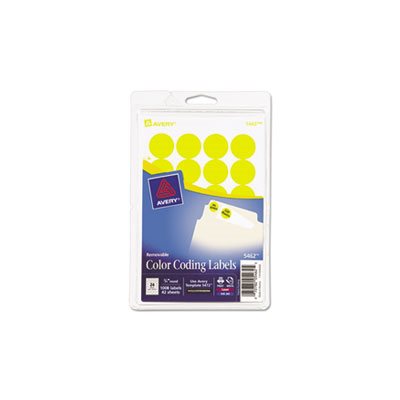 LABELS, COLOR-CODING, PRINTABLE, REMOVABLE, .75" dia, YELLOW, 1008 / PK