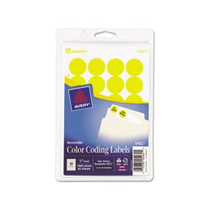 LABELS, COLOR-CODING, PRINTABLE, REMOVABLE, .75" dia, YELLOW, 1008 / PK