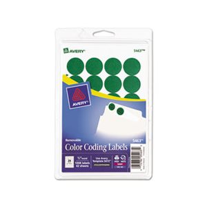 LABELS, COLOR-CODING, PRINTABLE, REMOVABLE, .75" dia, GREEN, 1008 / PK