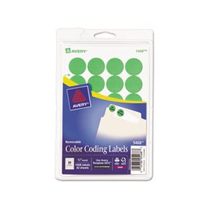 LABELS, COLOR-CODING, PRINTABLE, REMOVABLE, .75" dia, NEON GREEN, 1008 / PK