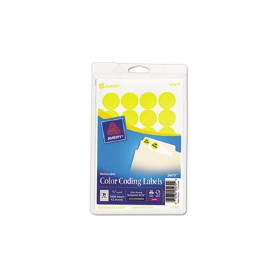 LABELS, COLOR-CODING, PRINTABLE, REMOVABLE, .75" dia, NEON YELLOW, 1008 / PK