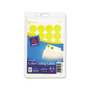 LABELS, COLOR-CODING, PRINTABLE, REMOVABLE, .75" dia, NEON YELLOW, 1008 / PK