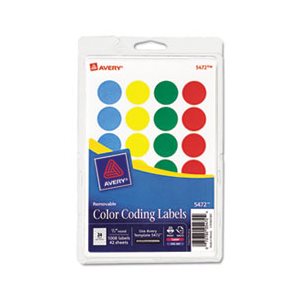 LABELS, COLOR-CODING, PRINTABLE, REMOVABLE, .75" dia, ASSORTED, 1008 / PK