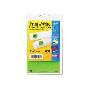 LABELS, COLOR-CODING, PRINTABLE, REMOVABLE, 1.25" dia, NEON GREEN, 400 / PK