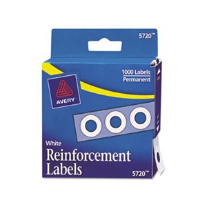 HOLE REINFORCEMENTS, DISPENSER PACK, .25" dia, WHITE, 1000 / PK